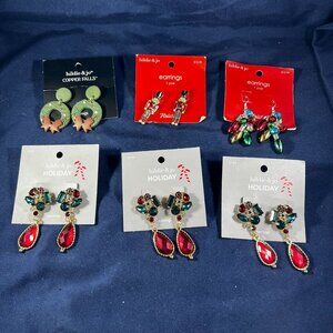 Hildie & Jo Holiday Earrings Set Of 6 - Festive Designs With Nutcracker Gem Drop